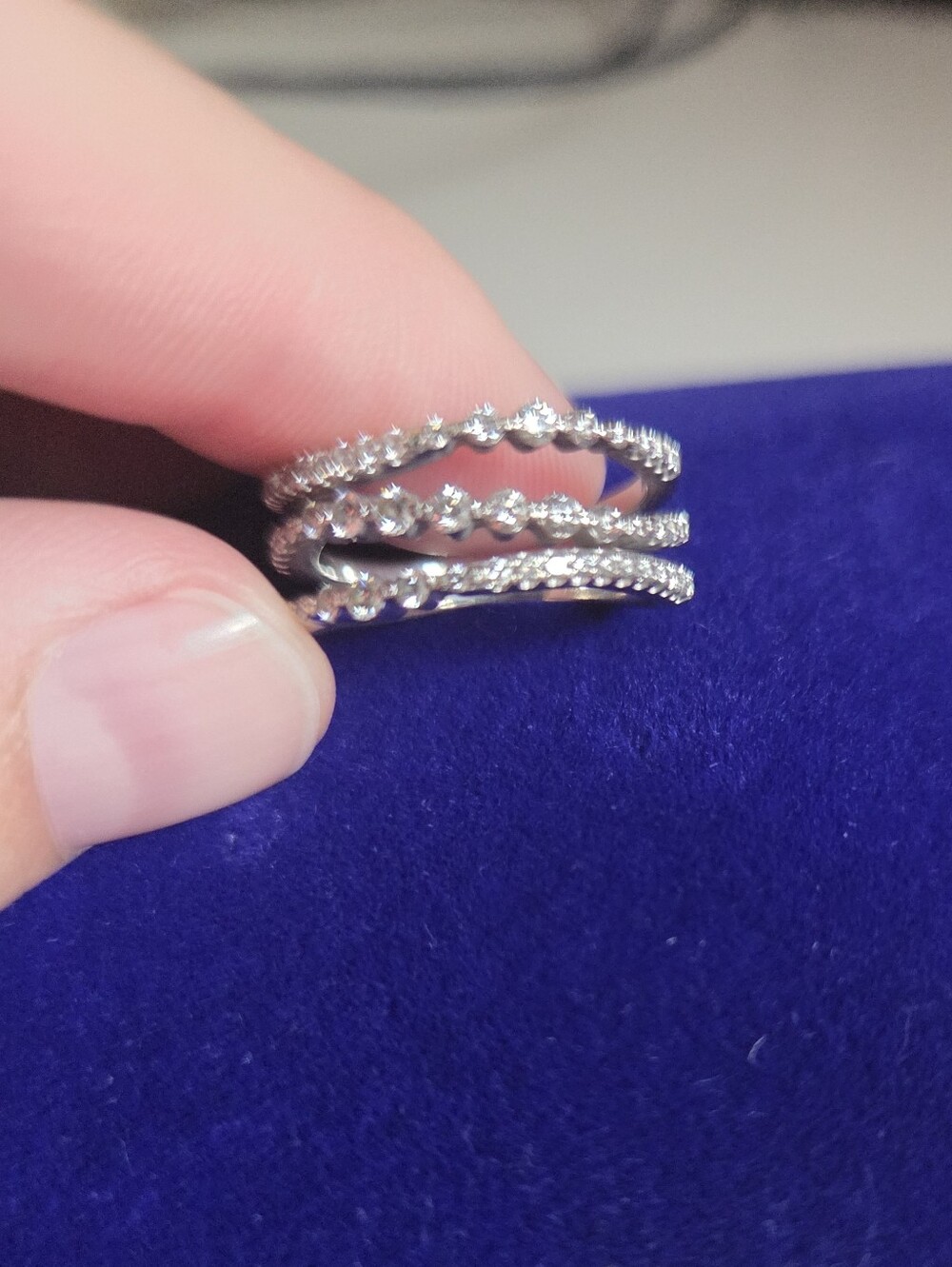 10k White Gold Triple Row Diamond Ring